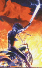 ARTWORK OF MAN ON MOTOCYCLE