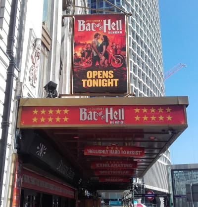 Photo of the Dominion Theatre front with OPENING NIGHT on the sign above