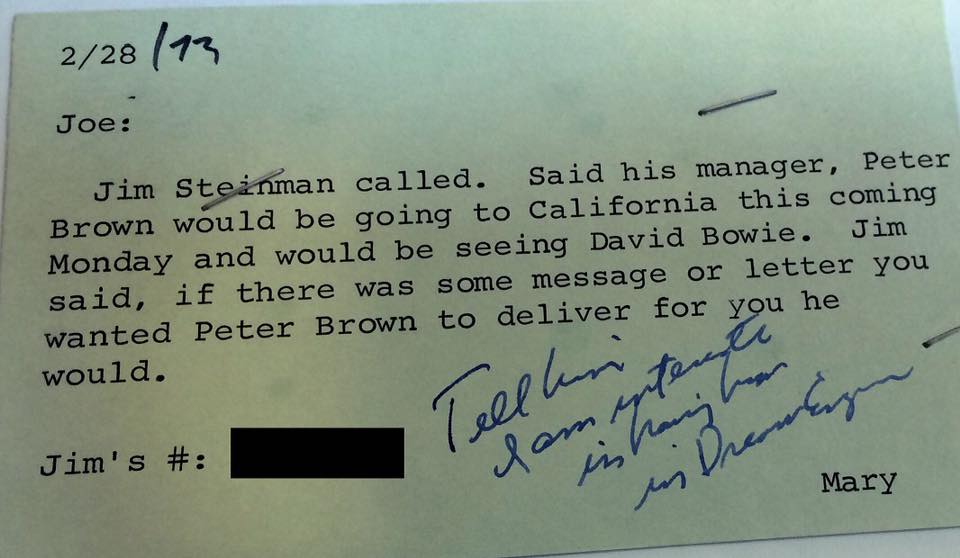 note about recruiting David Bowie for Jim Steinman's Dream Engine, 1973